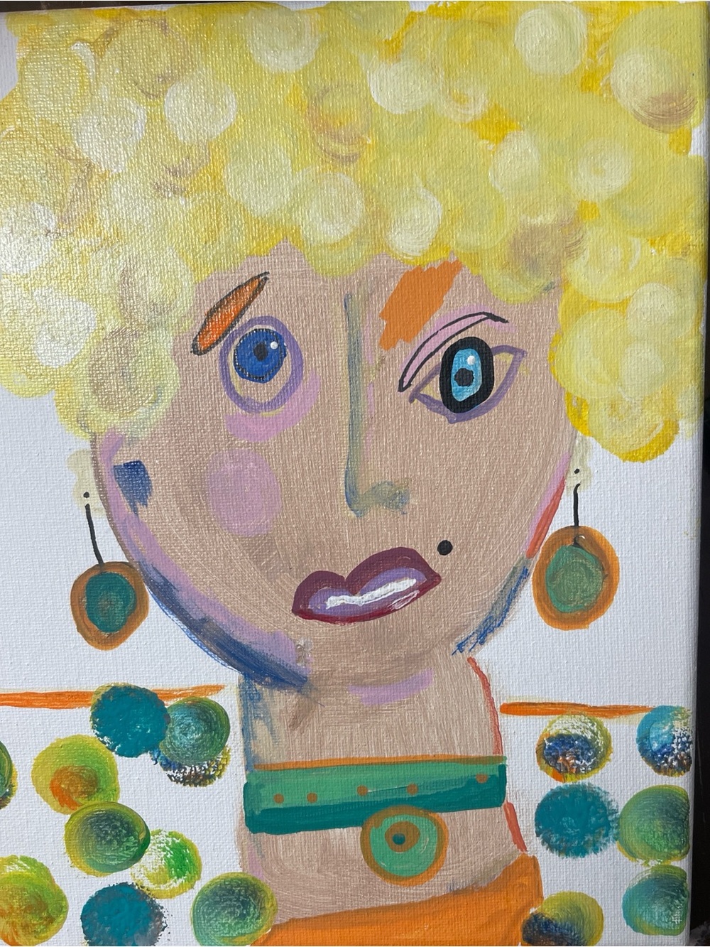 Colorful Abstract Portrait Canvas Art in Yellow, Teal and Orange